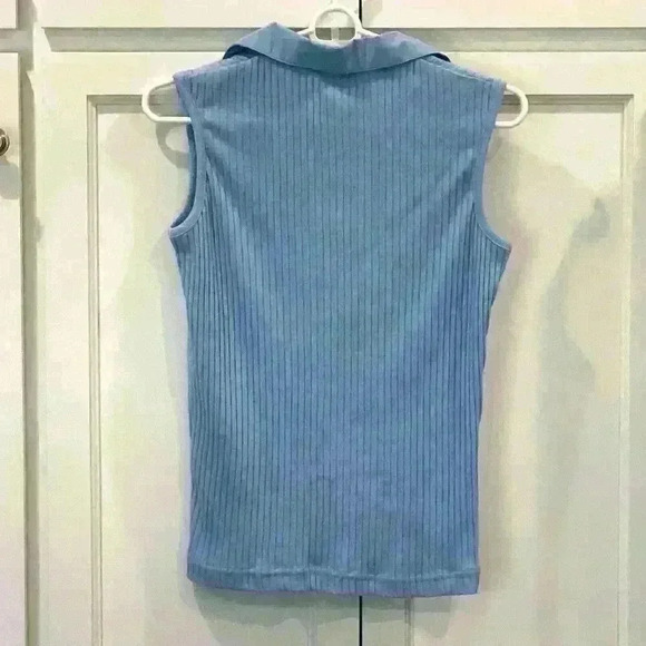 Women’s Samantha Stuart Blue Y2K Ribbed Sleeveless Top Collared Size Small - Picture 2 of 3